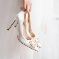 spring and autumn new stiletto sandals square buckle pearl rhinestone wedding shoes sexy red high heels female 8cm heel
