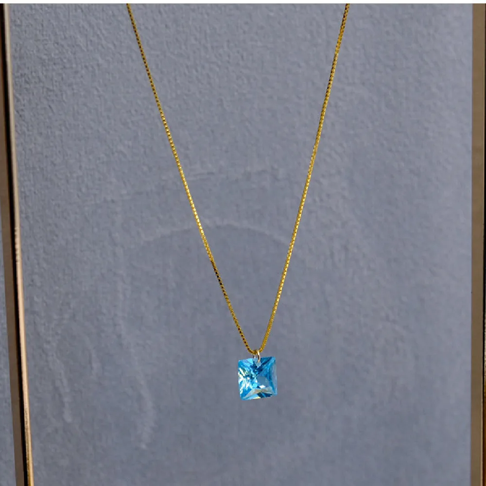 925 пробы Серебряная позолоченная цепочка ручной работы синее циркониевое Ожерелье Серебряная цепочка до ключиц в стиле ретро ювелирные изд...