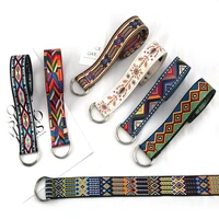 unisex punk belt ethnic style printed canvas waist strap fashion double d ring buckle belt casual jeans trousers pants waistband