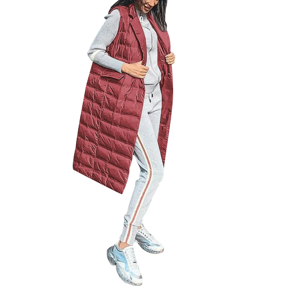 Женский светильник стеганый жилет на пуговицах средней длины Зимняя теплая