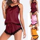 Новая пикантная женская ночная рубашка нижнее белье женское чувственное женское белье без рукавов на бретельках Женское ночное белье кружевная отделка Атласный топ на бретельках пижамные комплекты