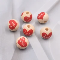 10pcs diy decoration accessories love heart shaped pattern wooden beads loose beads valentines day series wooden beads