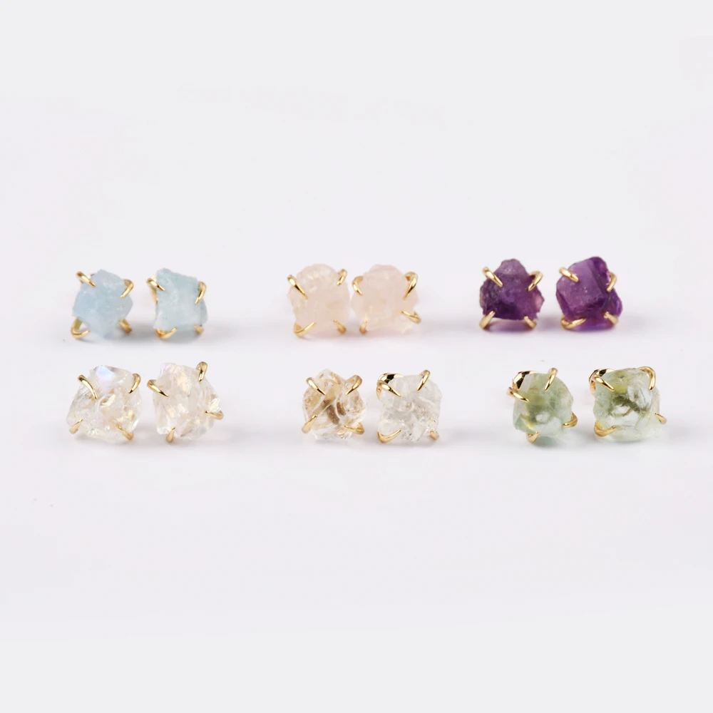 Fashion Gold Healing Crystal Earring Multi-kind Natural Stones Stud Earrings Claw Earrings Crystal Stud Earring for Women ZG0446