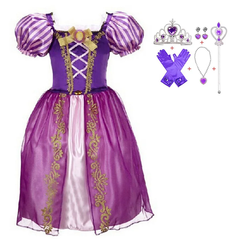 Purple Платье Эльзы; Рождественский костюм; Детские платья для девочек; платье Золушки; Vestidos; платье Белоснежки; платье принцессы Рапунцель, Авроры, Анны - Цвет: Purple