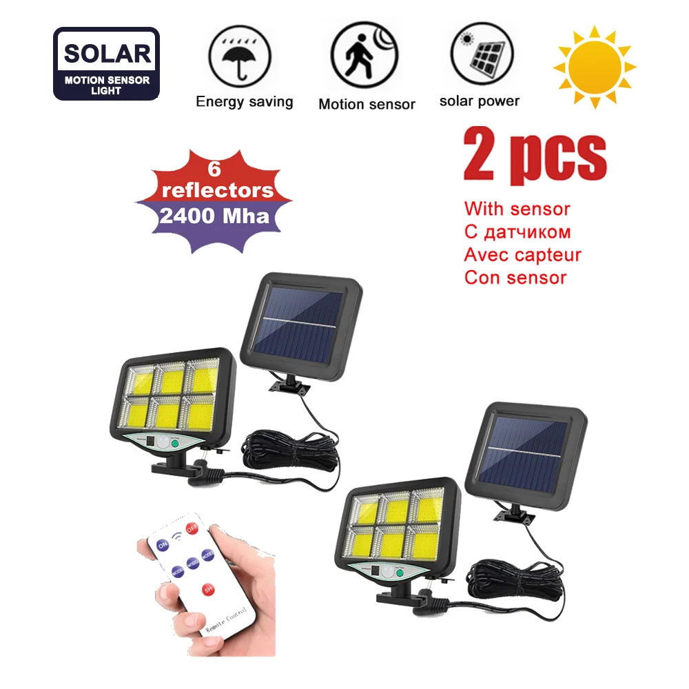 

2pcs seperable 128 LED Solar LED Light Outdoor 6 Head Motion Sensor Remote Control Wide Angle Illumination solar Wall Lamp Garde