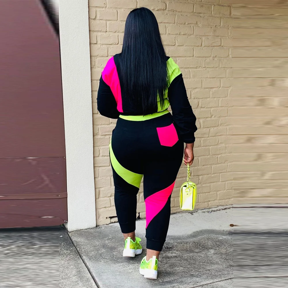 

Women's Sportswear Two Piece Sweatsuit Casual Outfits Zipper Up Long Sleeve Crop Tops and Skinny Long Pant Color Block Clothes