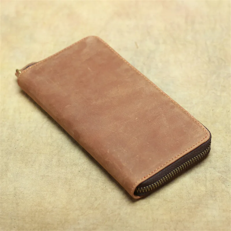 Nesitu Высококачественный винтажный длинный коричневый толстый мужской бумажник