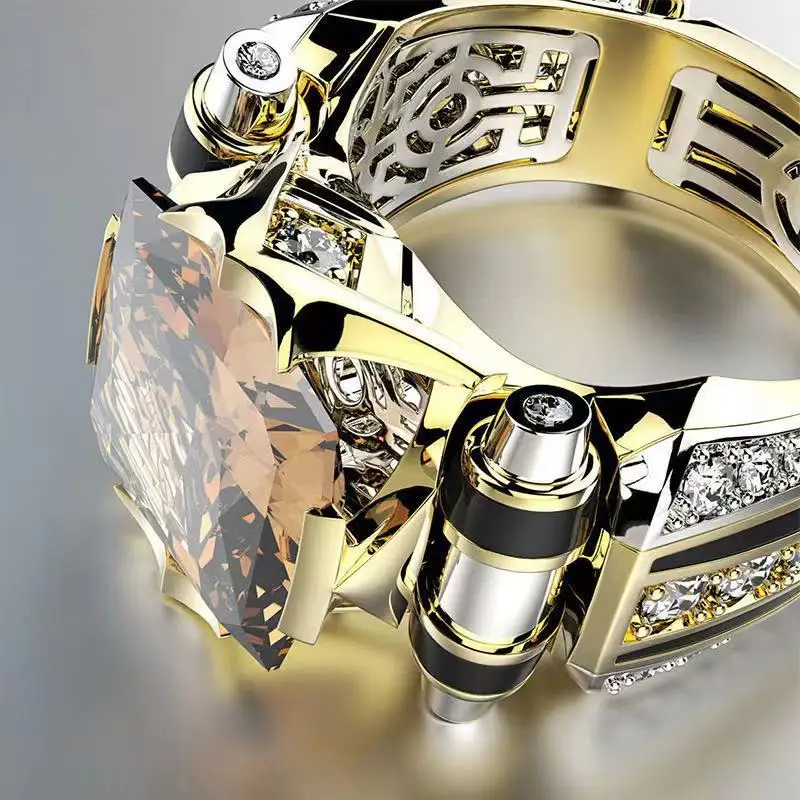 Модные Позолоченные Кольца с черным камнем для мужчин Классические обручальные