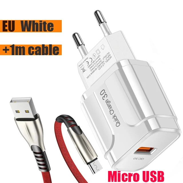 Charger with Micro QC 3,0 4,0 USB зарядное устройство для Xiaomi samsung huawei QC3.0 быстрое зарядное устройство Turbo настенное зарядное устройство для мобильного телефона с микрокабелем type-c - Тип штекера: Charger with Micro