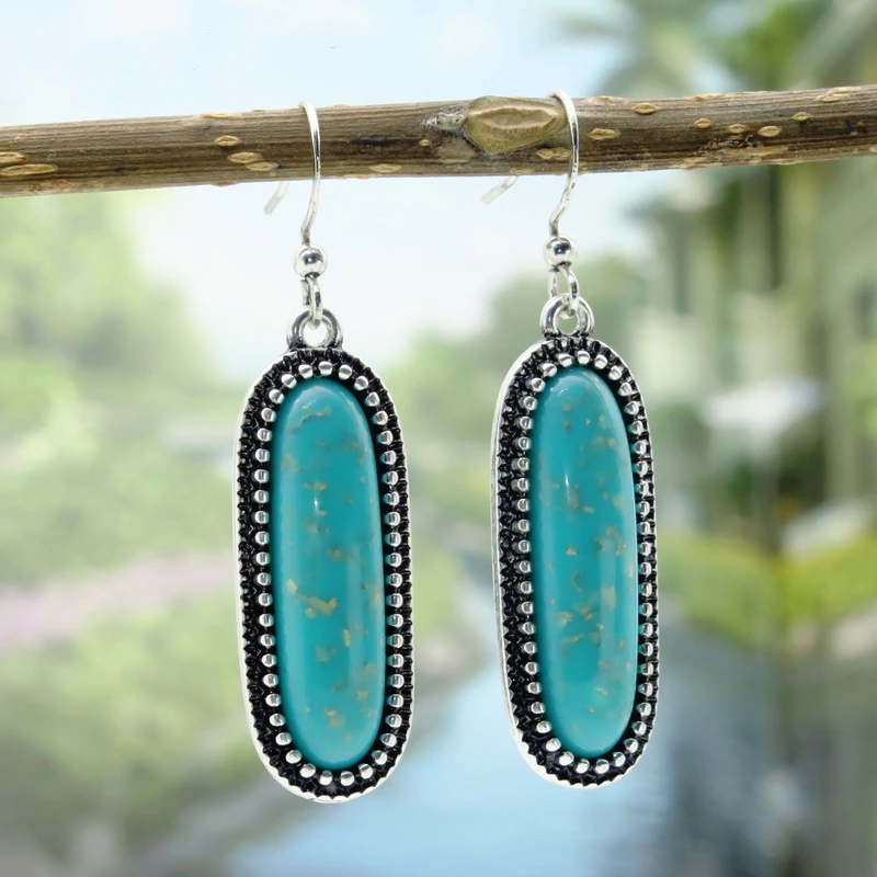 

Simple Personality Geometric Design Turquoises Earrings Exquisite Retro Style Jewelry Party Accessories Gift Female