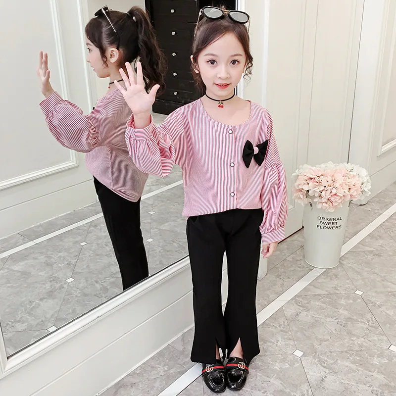 

2020 Spring Autumn Girl Clothing Sets Kids Long Sleeve Striped Shirt+Pants 2Pcs Children Girls Clothes Suits 4 6 8 9 10 12 Years