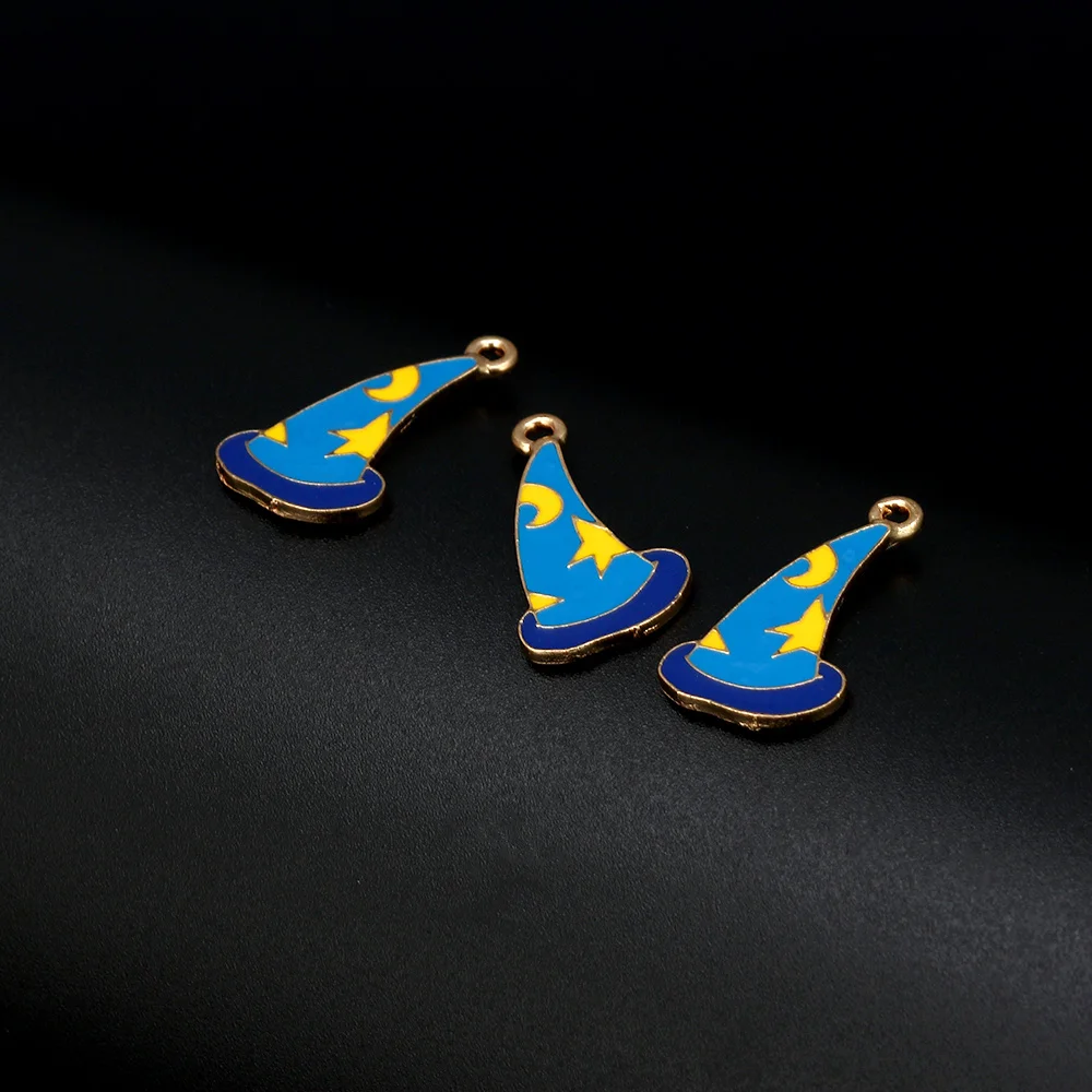 

MEIEBADS 10pcs/bag 26*14mm Blue Drop Oil Magic Hat Pendant Fashion Jewelry Accessories for Necklace Bracelet Making Charm BD348