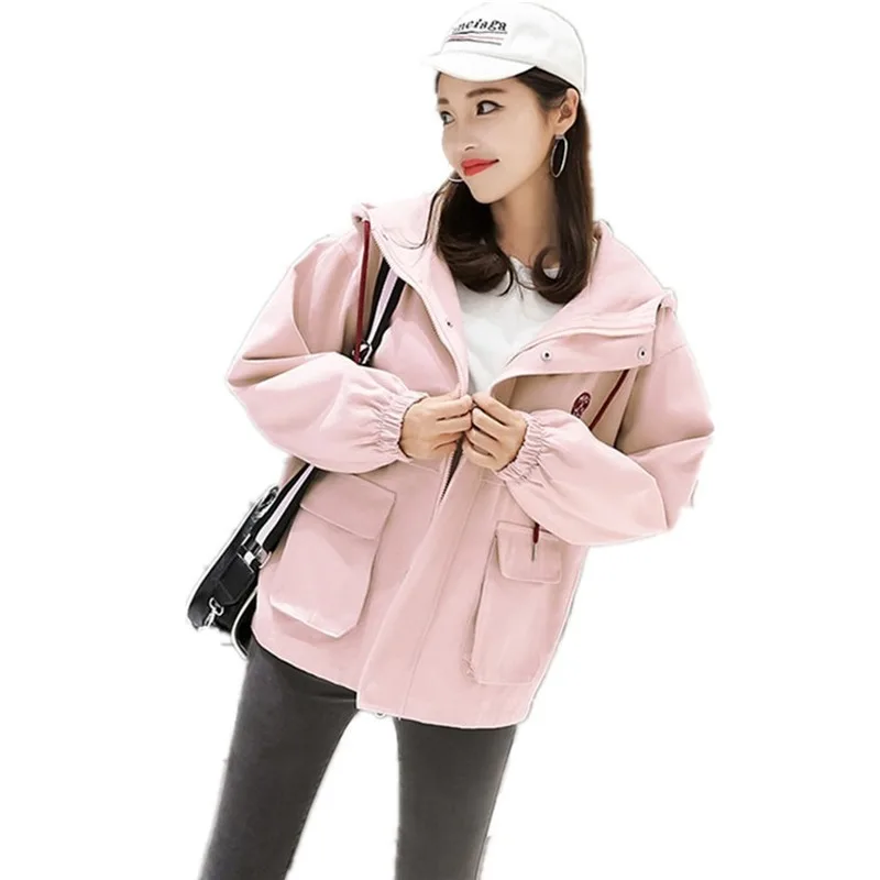 

Женский тренчкот Ранняя осень новая Женская Корейская версия комбинезоны с капюшоном студенческое мешковатое пальто