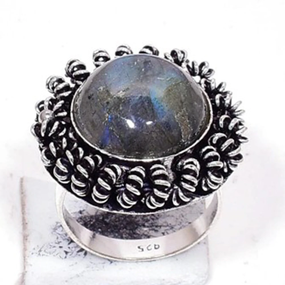 

Genuine Labradorite Ring Silver Overlay over Copper, USA Size 8 , R6998