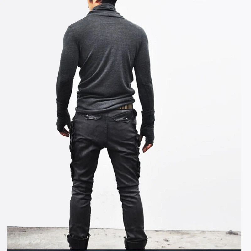 

Autumn Spring Fashion streetwear Moletom Male Slim Fit Long Sleeve T-Shirt With Gloves Mens Cotton tshirts Motor Biker Tees Tops