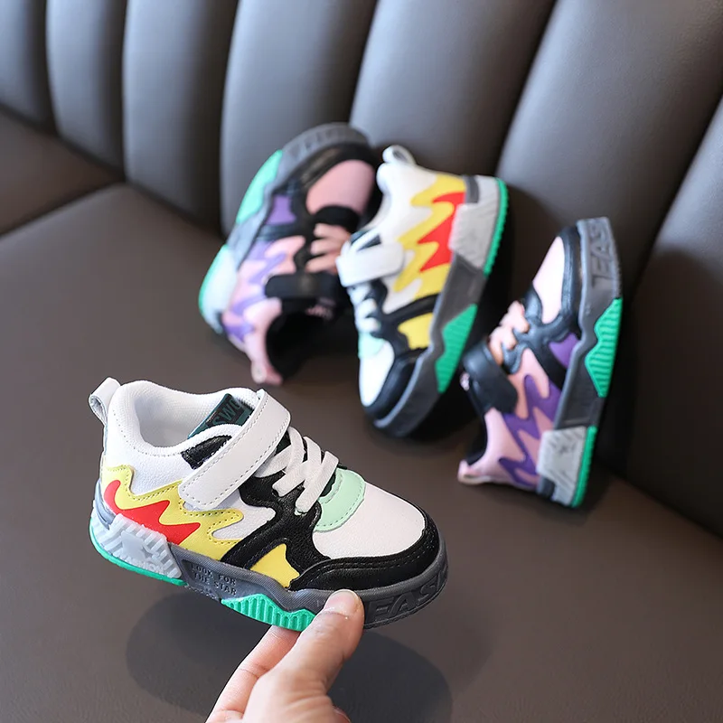 

Sprots Shoes for Kids Boys Hard Sole Toddler Girl Sneakers 2021 New Spring Patchwork Designer Korean Flats Children Shoes D12291