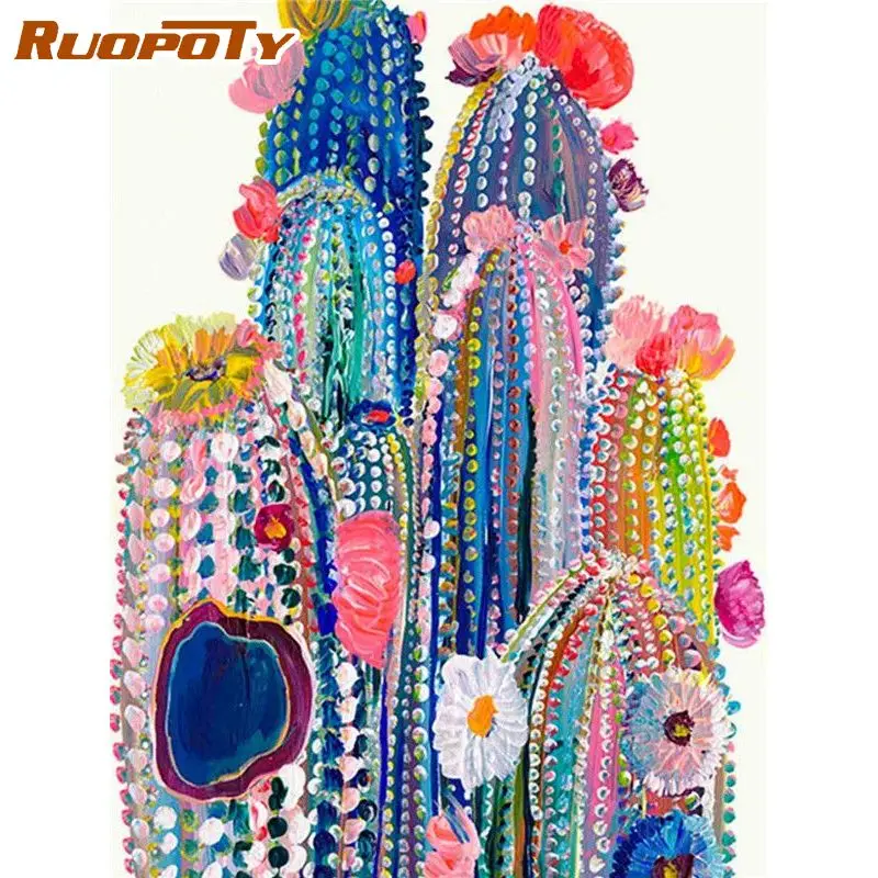 

RUOPOTY Acrylic Painting By Numbers For Adults With Frame 60x75cm Cactus Wall Art Picture By Numbers For Diy Gift