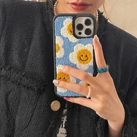 japan korean winter plush embroidery sun flower soft case for iphone 7 8puls x xr xs 11 13 12 pro max lovely protection cover