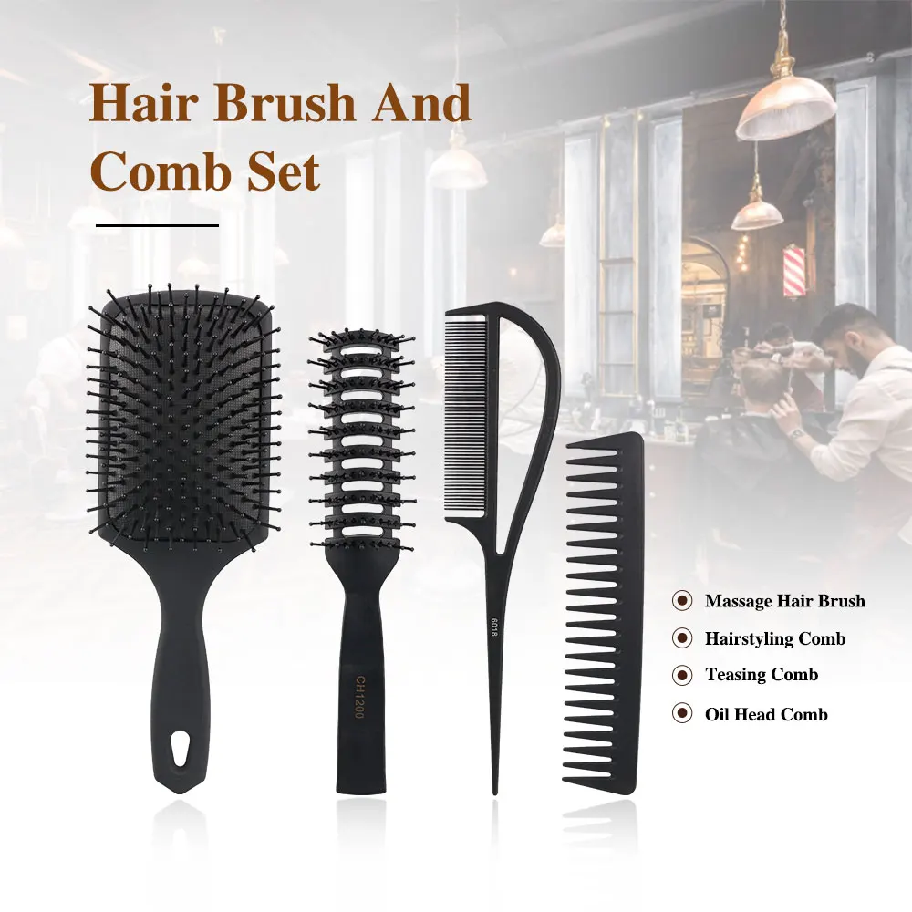 

4 Pcs Hair Comb Set Barber Hairdressing Comb Massage Scalp Comb Teasing Comb Hair Brush Wide Tooth Comb Professional Hair Combs