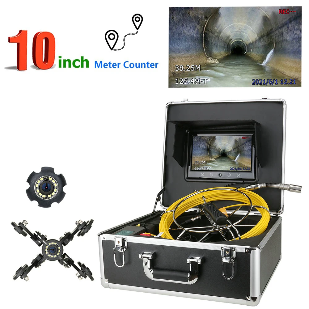 

Pipe Inspection Camera With Meter Counter 10 inch Monitor IP68 HD 1000TVL Drain Sewer Pipeline Industrial Endoscope System
