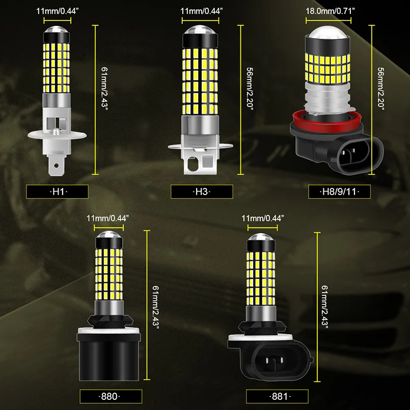 

2pcs Canbus 1200LM H27W/2 881 Led Fog Lights H1 H11 H3 880 H27 Led Fog Lights Driving Running Lamps 78SMD 3014 White 12V 24V
