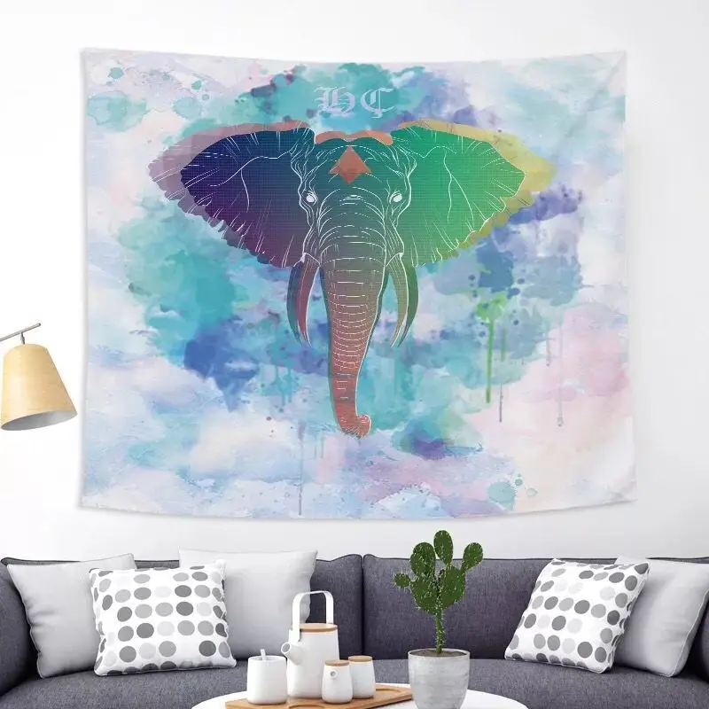 

Colorful Elephant Polyester Peachskin Tapestry Beach Throw Rug Carpet Bedroom Background Wall Tapestry Protector