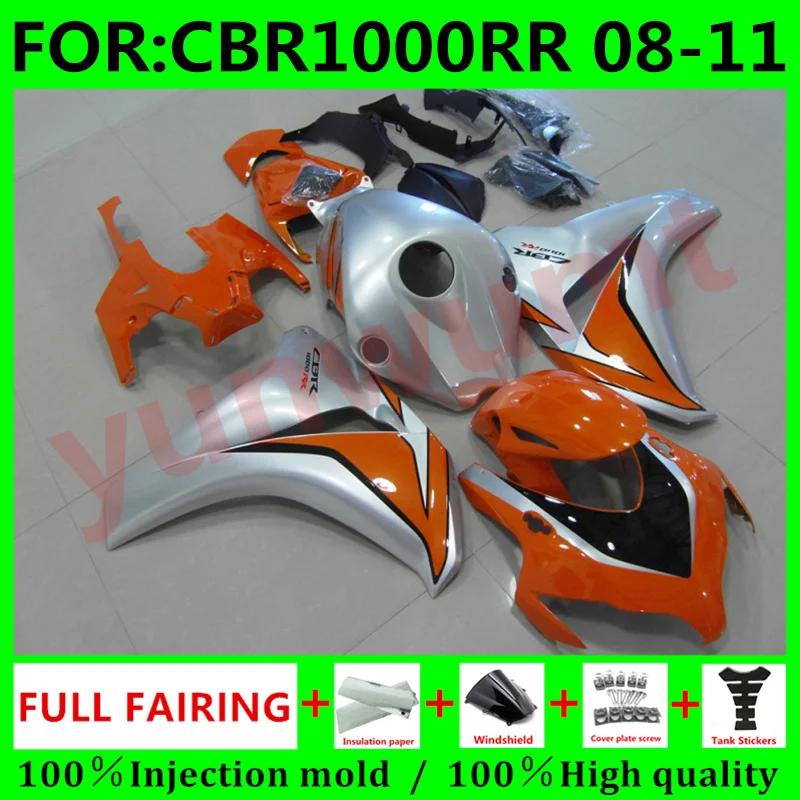 

New ABS Motorcycle Fairings Kits For HONDA CBR1000RR 08 09 10 11 CBR1000 RR 2008 2009 2010 2011 bodywork fairing orange silver