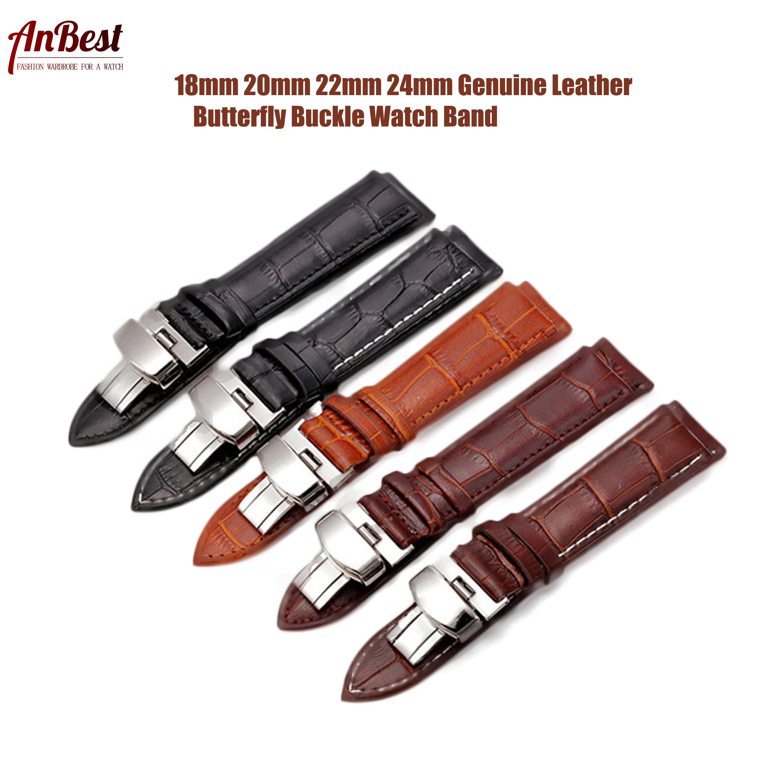 ANBEST ремешки для часов из натуральной кожи 12-24 мм Универсальные часы с