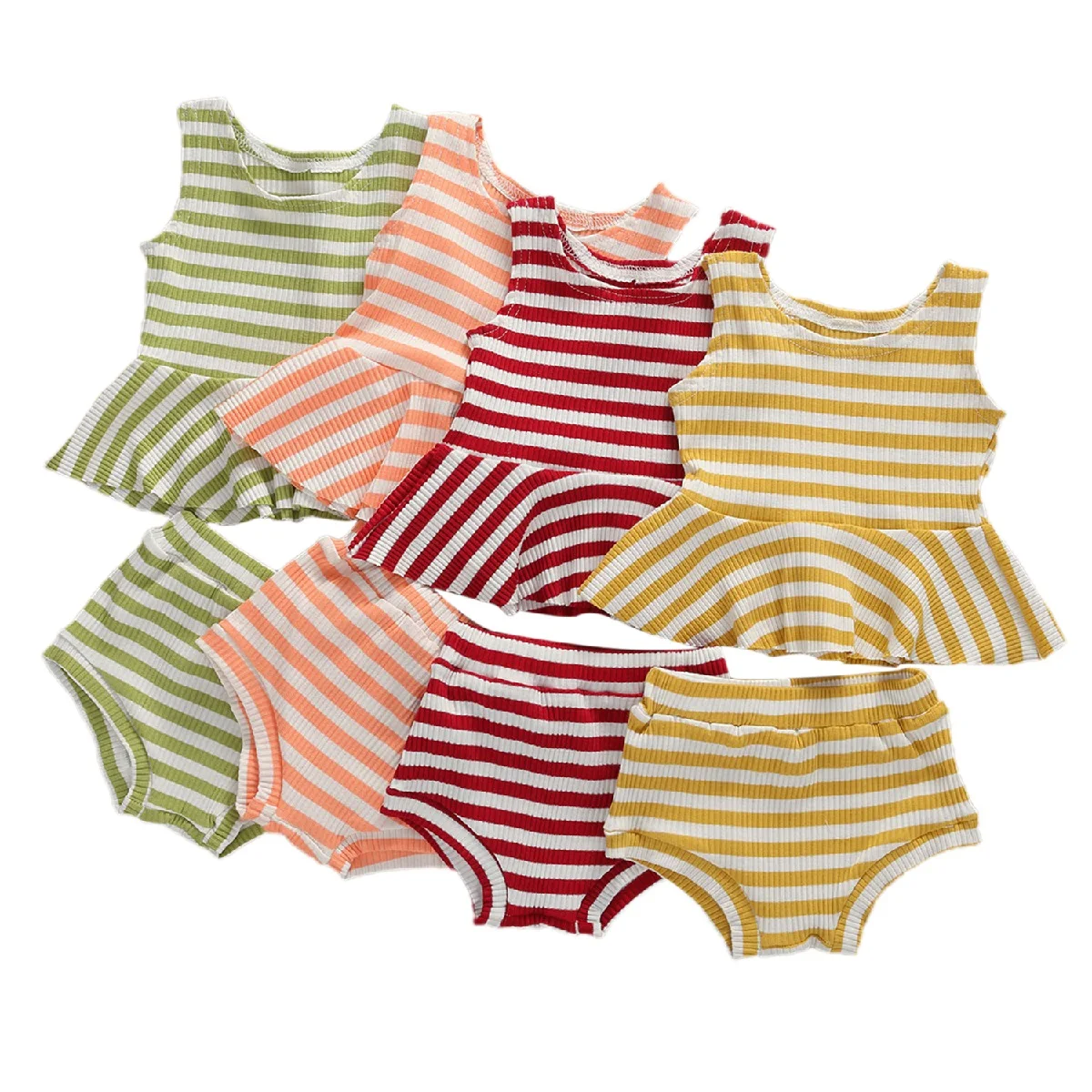 

Летний комплект одежды для новорожденных девочек 2020, жилет с оборкой без рукавов + эластичные трикотажные шорты, Одежда для младенцев 0-18 мес...