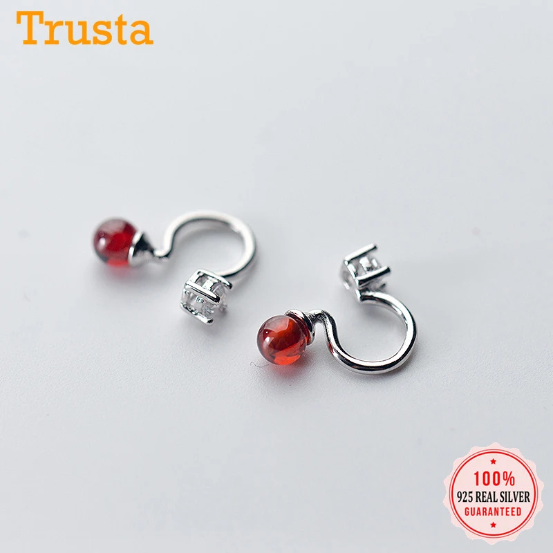 Trusta, 925 пробы, серебряные, красные, CZ серьги-манжеты, клипсы для женщин, девушек, без серьги в стиле пирсинга, ювелирные изделия DS746