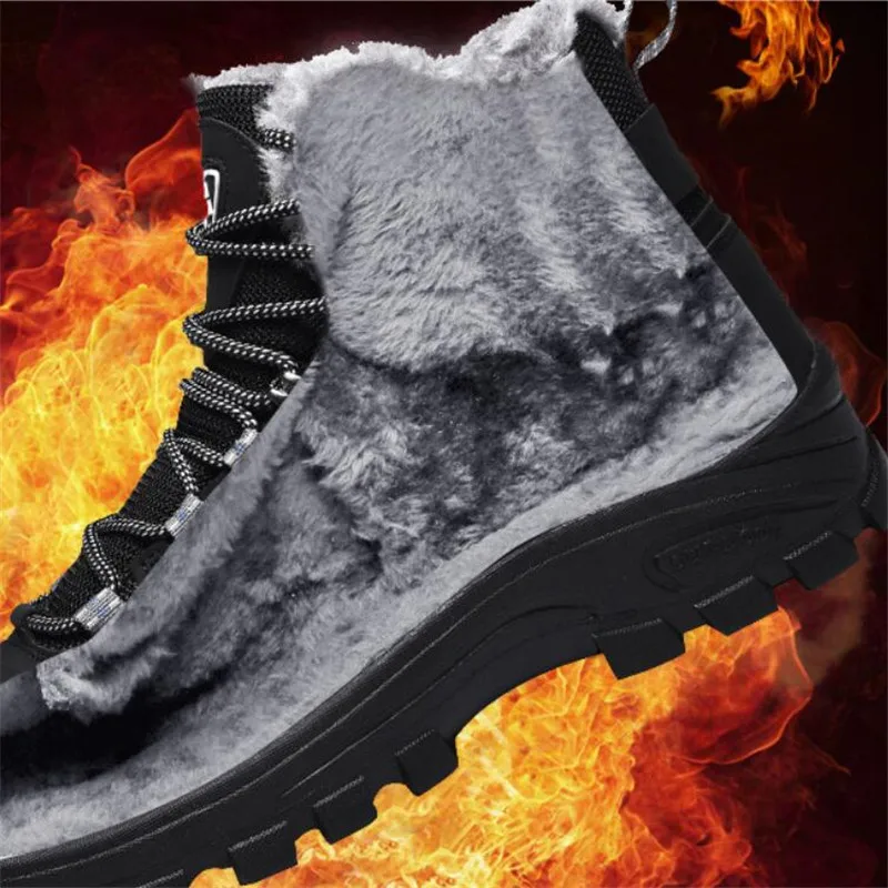 

Genuine leather Men Boots Winter with Fur 2019 Warm Snow Boots Men Winter Work Casual Shoes Sneakers High Top Rubber Ankle Boots
