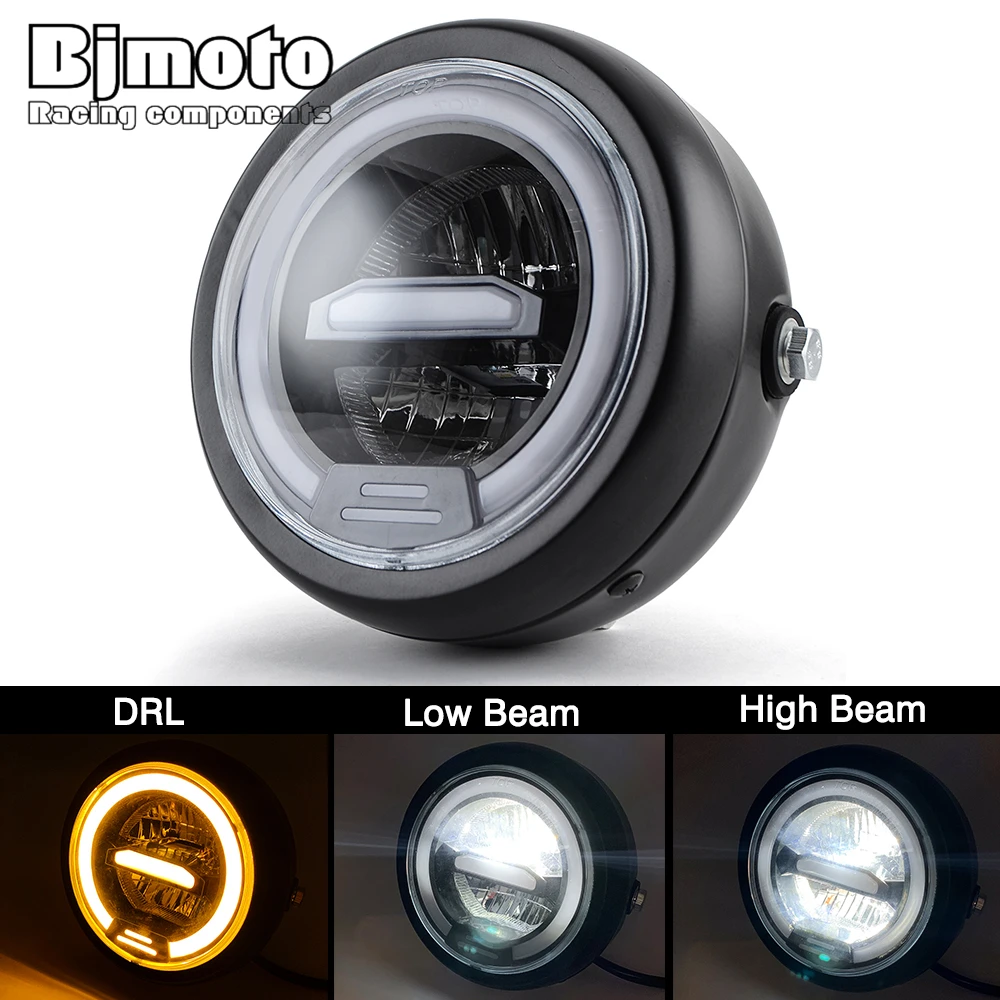 

Светодиодная фара для мотоцикла 6,5 дюйма, фара для Honda Yamaha Sportster Cafe Racer Bobber Cruisers, мотоциклетные фары дальнего и ближнего света
