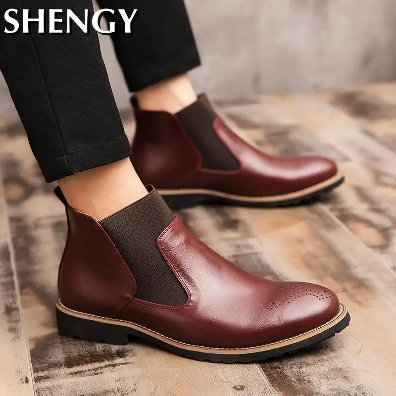 Мужские ботильоны из ПУ кожи без шнуровки|Ботинки челси| |