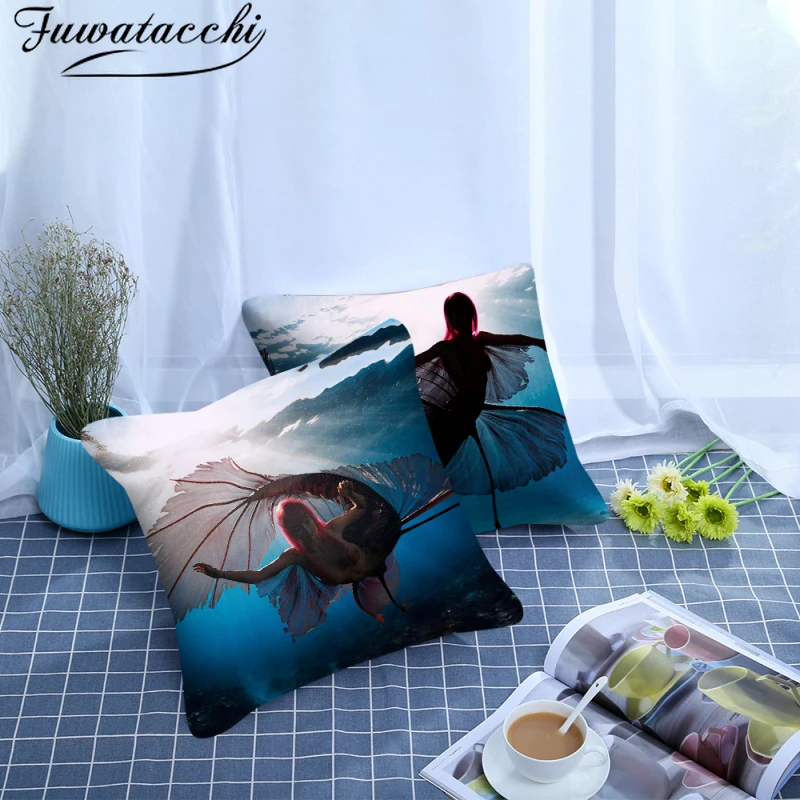 

Fuwatacchi Mermaid Cushion Covers Marine Organism Pillow Cover Decorative Polyester Ocean Pillow Case Living Room Decoration