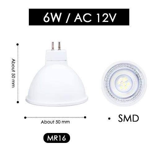 Светодиодный точечный светильник 6 Вт MR16 GU10 SMD 2835 lampara 12 в 110 В 220 В комнатный энергосберегающий настольный домашний декоративный Ампульный диодный светильник - Испускаемый цвет: MR16 6W SMD 12V