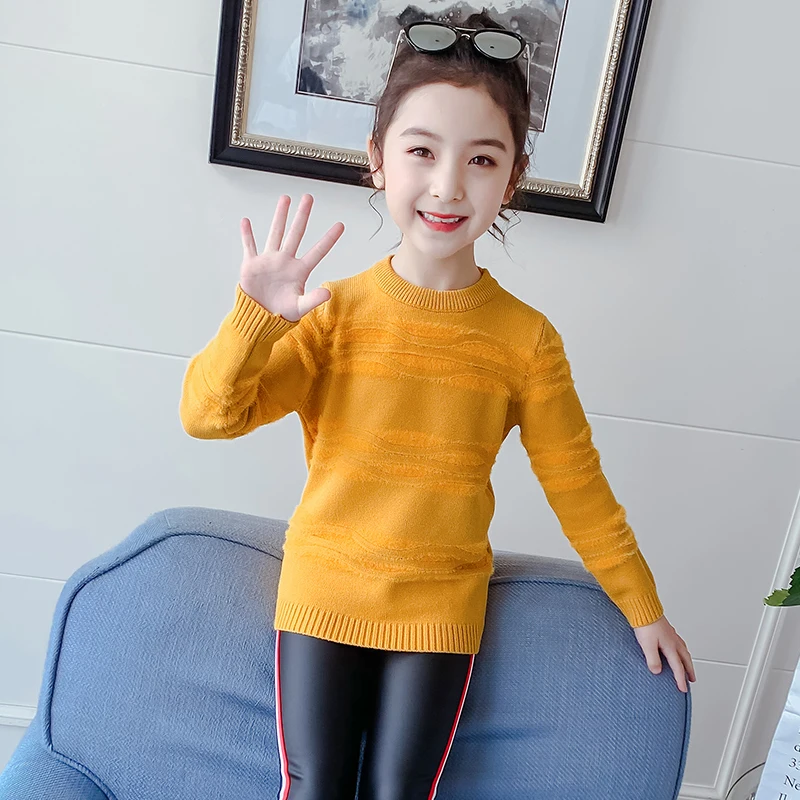 

Свитеры для девочек, пуловер, рубашка, топы, куртка, зимняя, осенняя, с длинным рукавом, для малышей, желтая, зимняя одежда для девочек