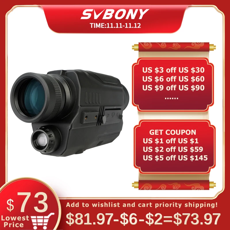 

SVBONY 5x32 Infrared Digital Night Vision Monocular with 8G TF card 200M range Hunting Monocular Thermal imager for hunting