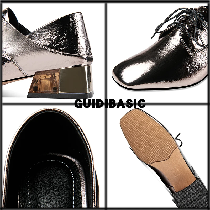

GUIDIBASIC 2021 Spring New Shoes Genuine Leather Square Head Brogue Deep Mouth Shoes Women's Loafers D31-Tjxy-XF5589