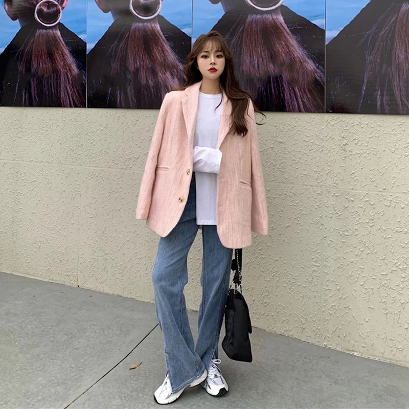 Корейский модный Женский блейзер элегантный тонкий повседневный простой