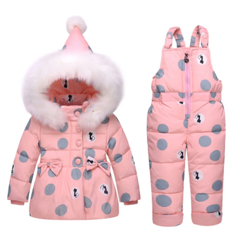 2pcs 0-3 year winter children clothing Baby Girl down floral overalls jacket jumpsuit kid warm fur collar jacket Infant snowsuit