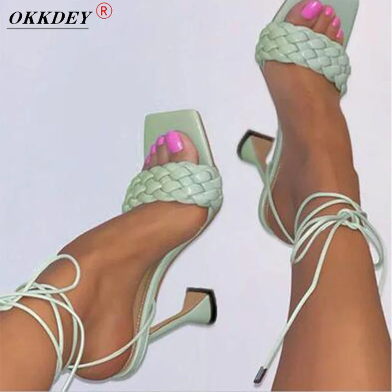 

Сандалии OKKDEYLadies, плетеная обувь с перекрестной шнуровкой, модные и удобные кожаные сандалии с открытым носком и ремешком на щиколотке, Женс...