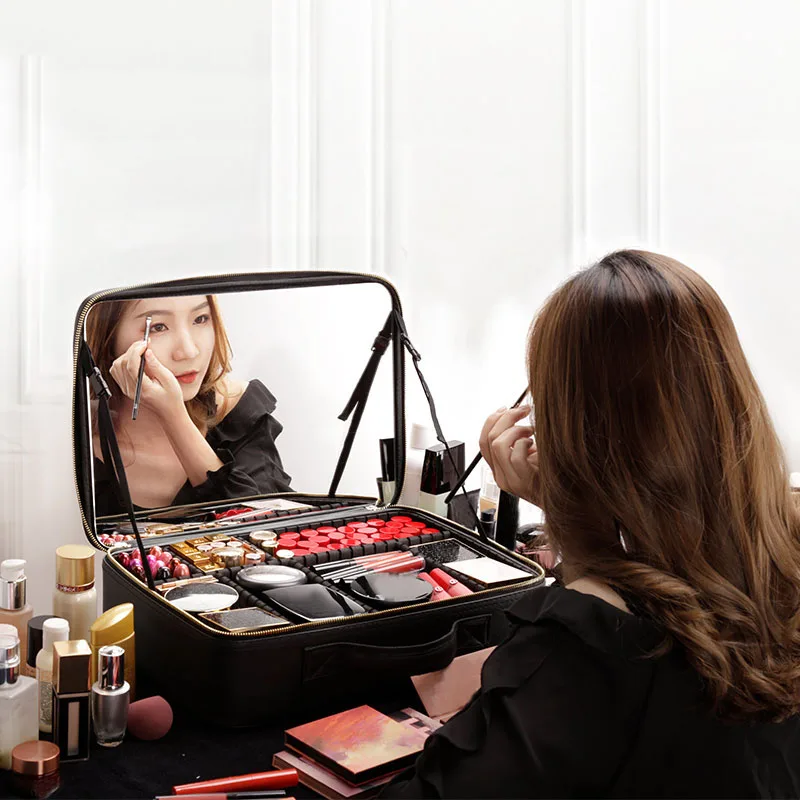

Travel Cosmetic Bag with Mirror with Partition Cosmetic Storage Bag Cosmetic Bag Waterproof Portable MT22 L