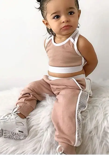 2020 Hot Sale New Summer Toddler Girls Clothes Sets Pink Sports Vest Tank Tops+Long Pants Outfits Set Tracksuit | Детская одежда и