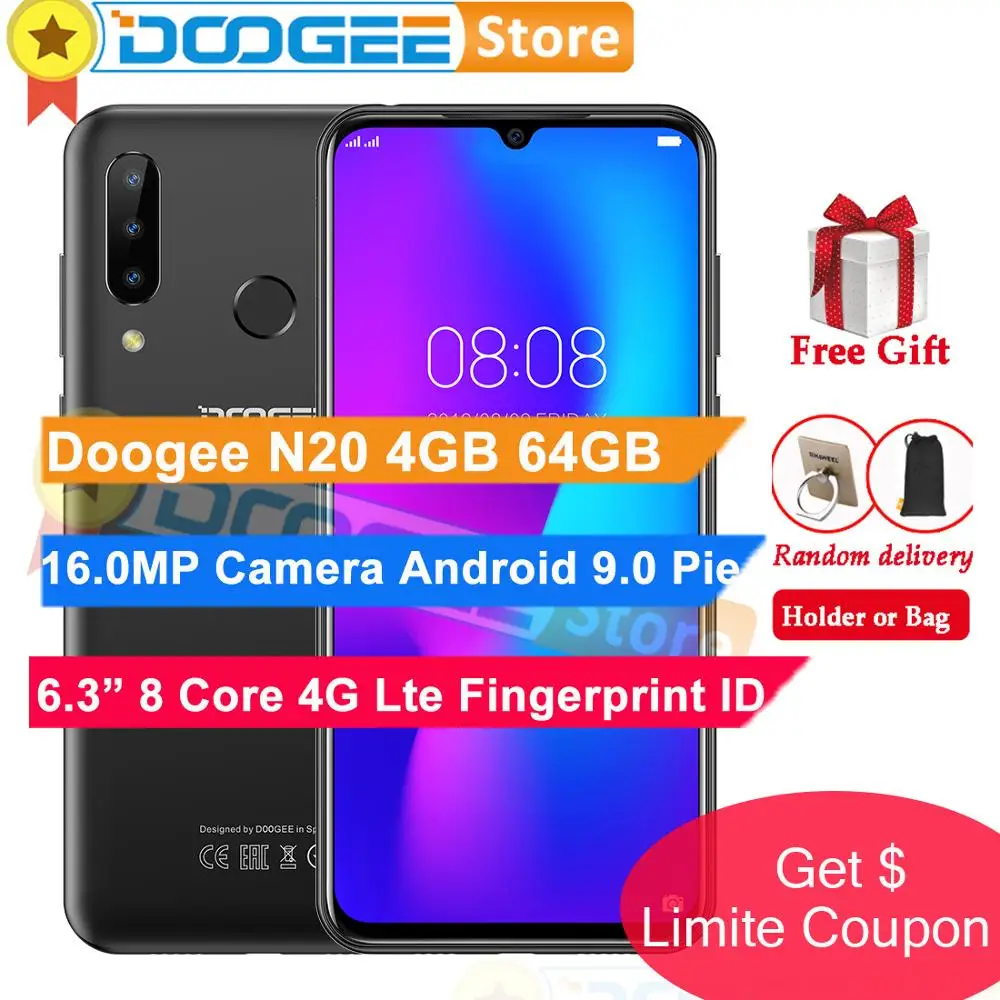 DOOGEE N20 4G 64GB 6 3 inch в виде капли воды Экран задних Камера Android 9 0 пирог Octa Core функцией