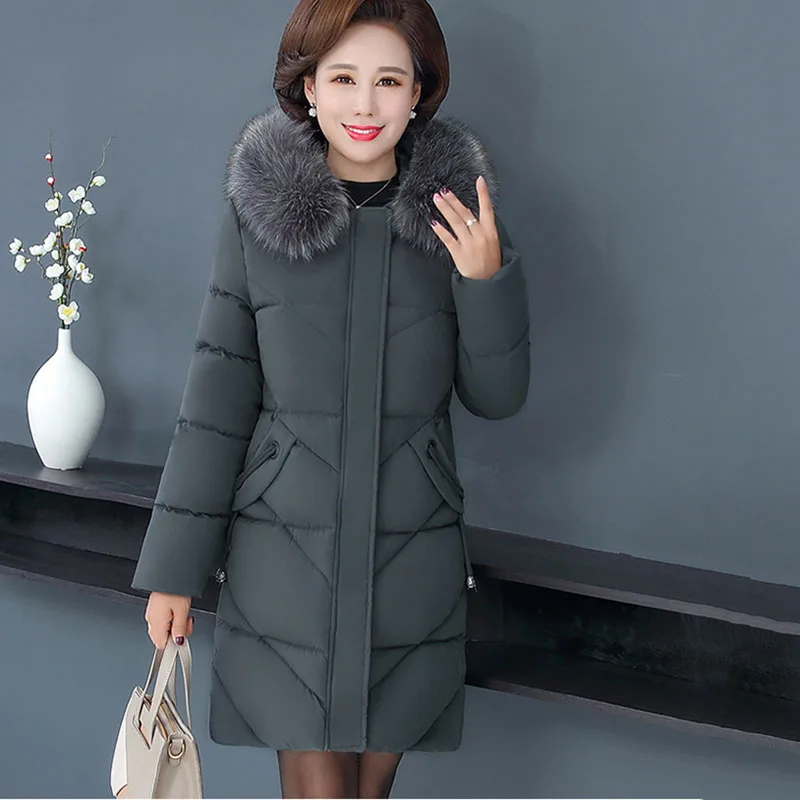 Parkas Women Middle-aged Elderly Large Size Women Cotton Jacket 2021 New Winter Warm Hooded Casual Womens Cotton Jackets NBH172