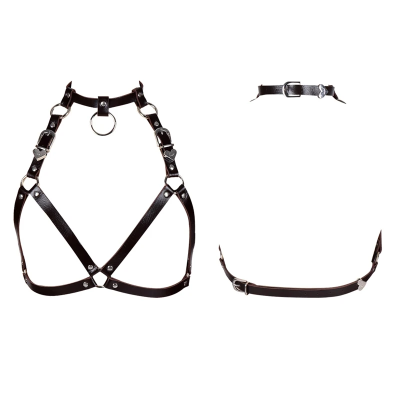 

Leather Harness Bra For Women Suspenders Body Bondage Straps Neck Collars Tied Up Chest Bra Sexy Underwear Erotic Products