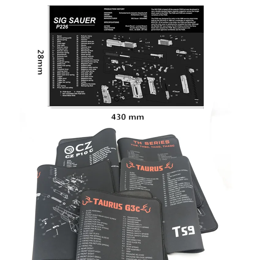 Gun Cleaning Rubber Mat Mouse Pads For Taurus TS9 G2C G3C TH9 TH40 c CZ P10 C F Parts Diagram Instructions Patches tool 9mm .40
