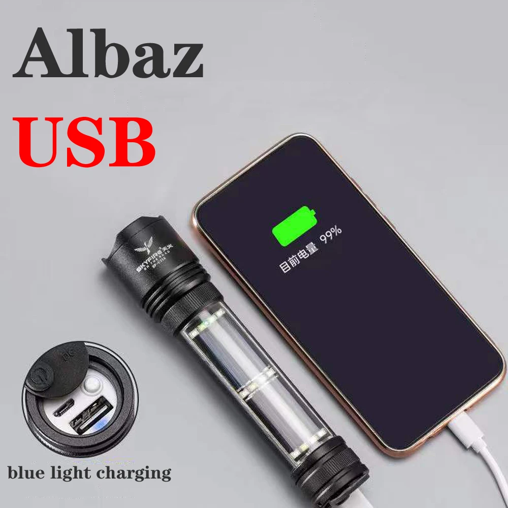 

Solar Flashlight LEDPortable Light USBHandheldSpotlight Solar Light FlashlightSearchlight With Side Light Waterproof18650Outdoor