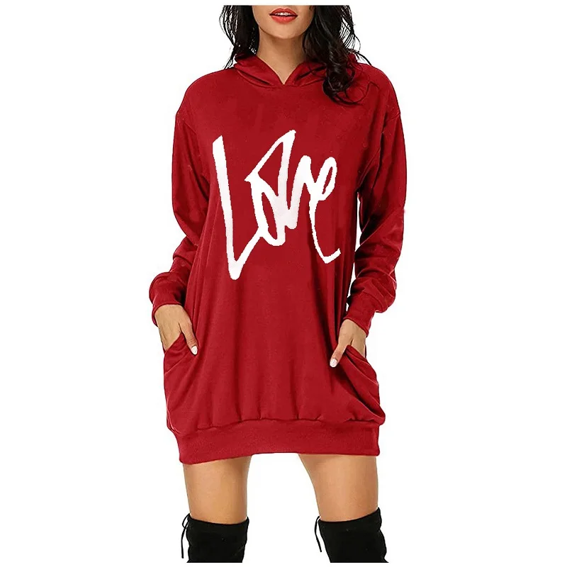 

ZOGAA Fashion Women Valentine's Day Hoodies Warm Printing Hooded Pockets Oversize Tops Autumn Winter Casual Sweatshirts Pullover