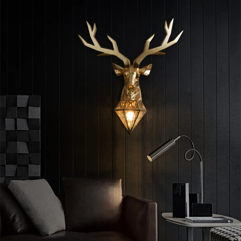 

Luxury Retro Gold Deer Wall Lamp Antlers Sconce Wall Light Fixtures Living Room Bedroom Bedside Lamp Home Mirror Decor Lighting